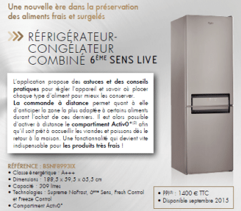 réfrigérateur congélateur 6ème sens Live