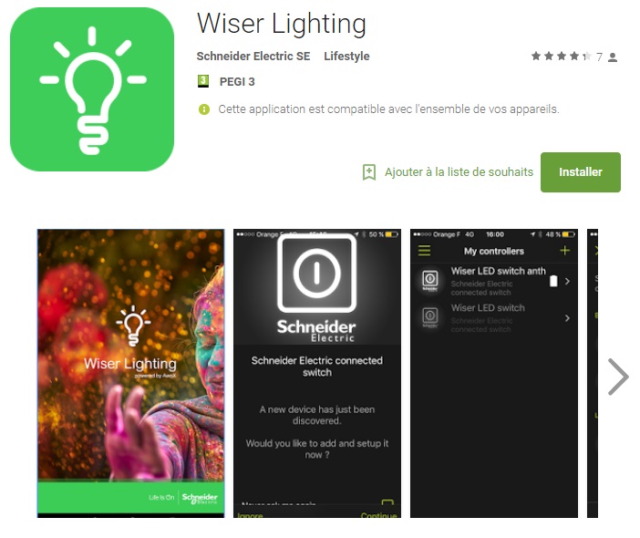 Application Wiser Lighting de Schneider Electric