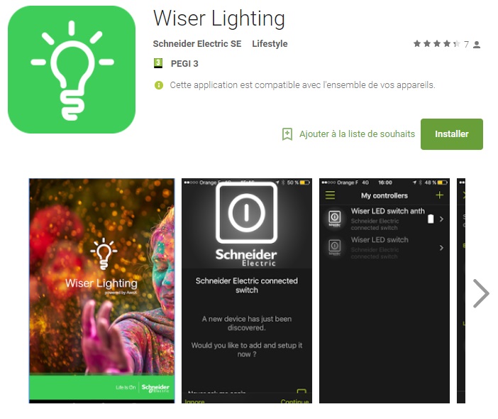 Application Wiser Lighting de Schneider Electric