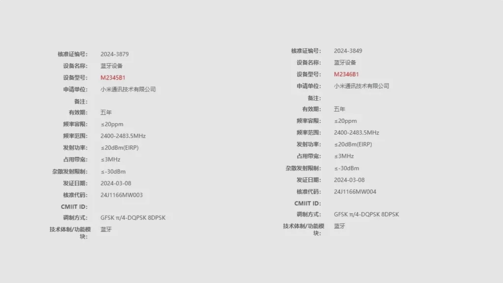 Xiaomi Smart Band 9 brevet